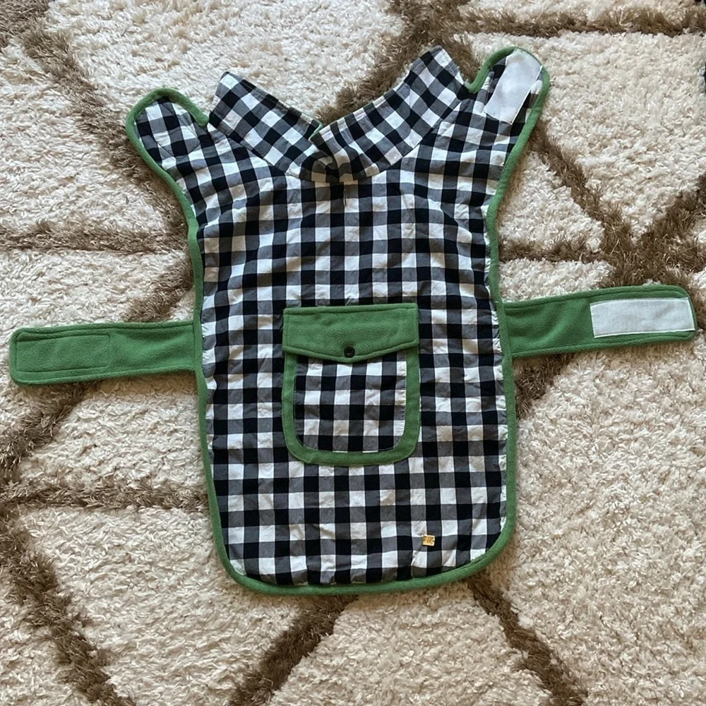 Isaac Mizrahi Green Checkered XL Dog  Winter Coat With Storage